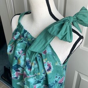 Bellambra made in Italy 100% Linen  Sleeveless  Green Floral Summer Dress Med